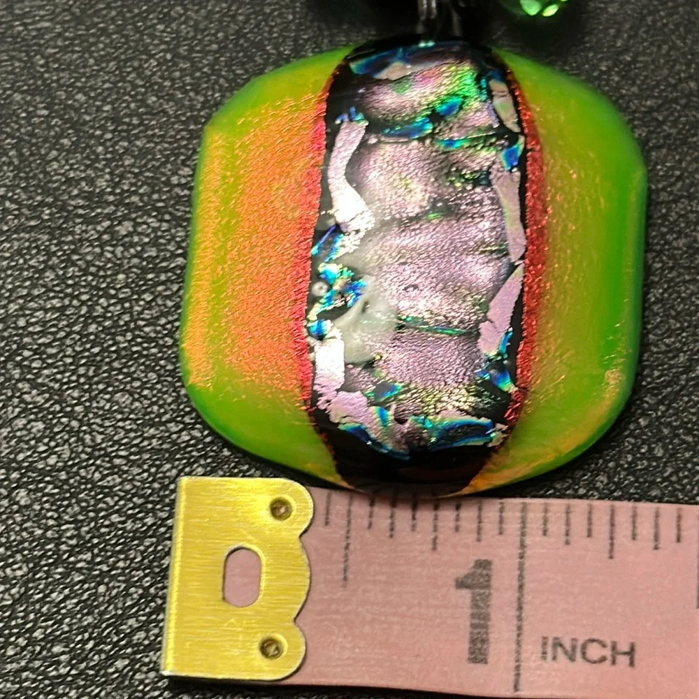 Dichroic Glass Pendant & Glass Beads Shepherd Hook Necklace